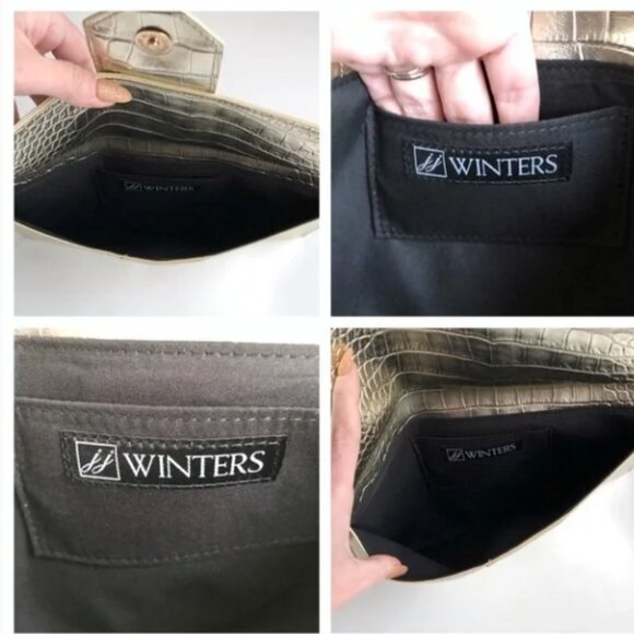 NWT JJ Winters Nikki Metallic Crocodile Clutch Vegan Leather - Picture 5 of 11